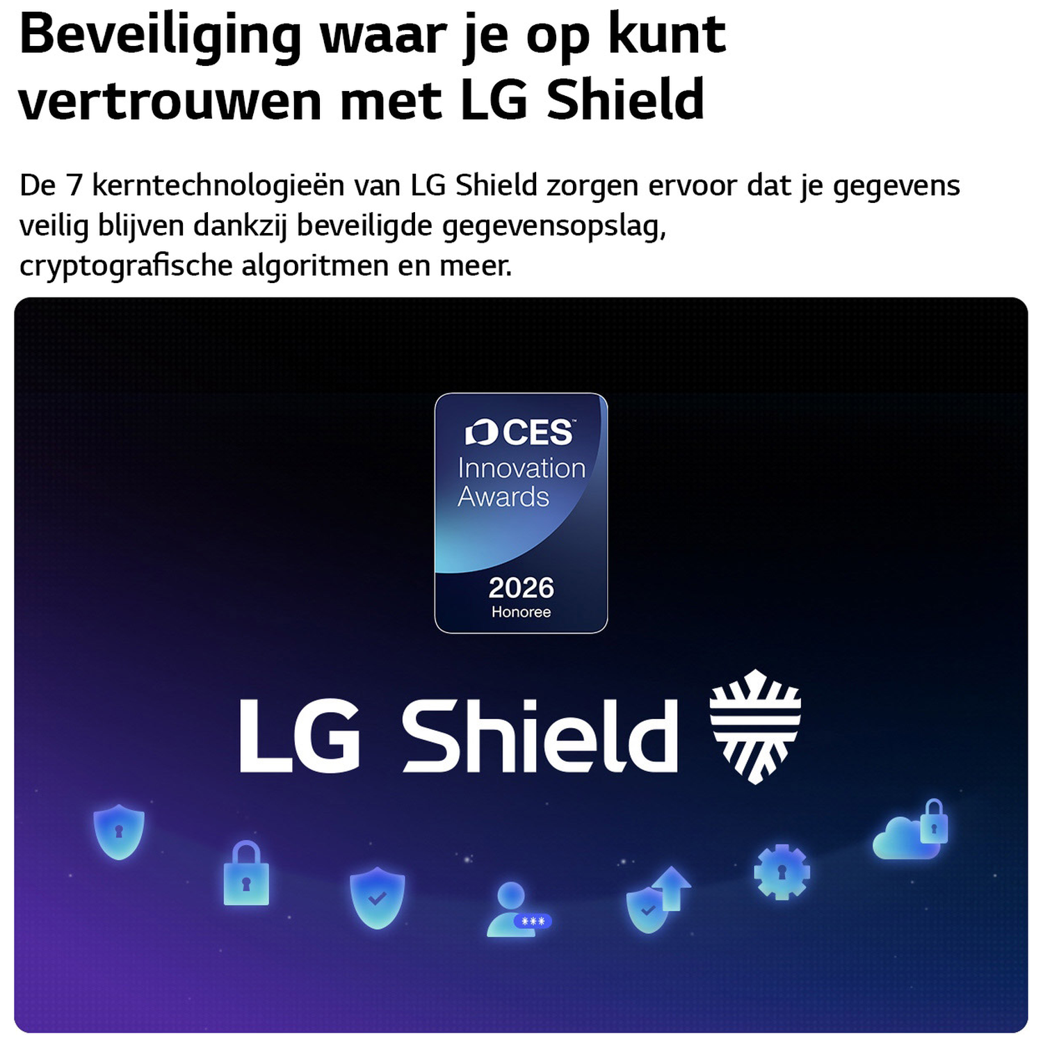 LG Shield logo met CES Innovation Award 2026 onderscheiding.
