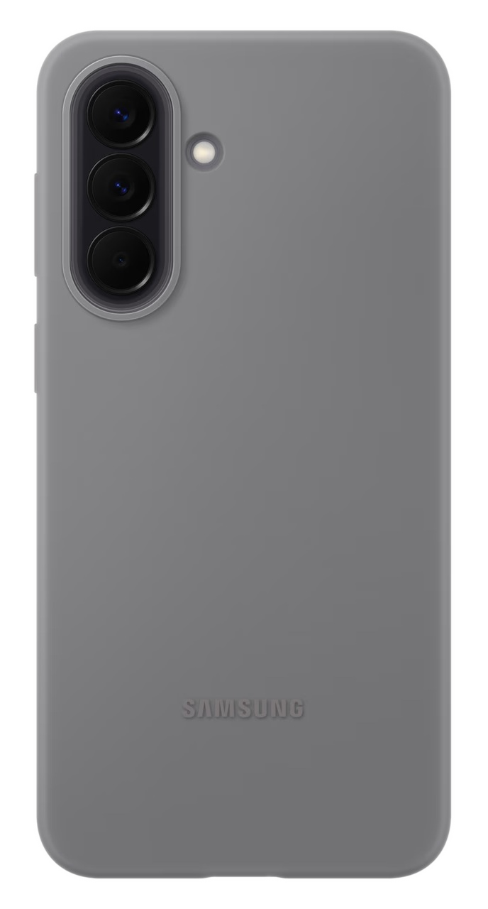 Szara obudowa telefonu z trzema obiektywami i lampą błyskową.