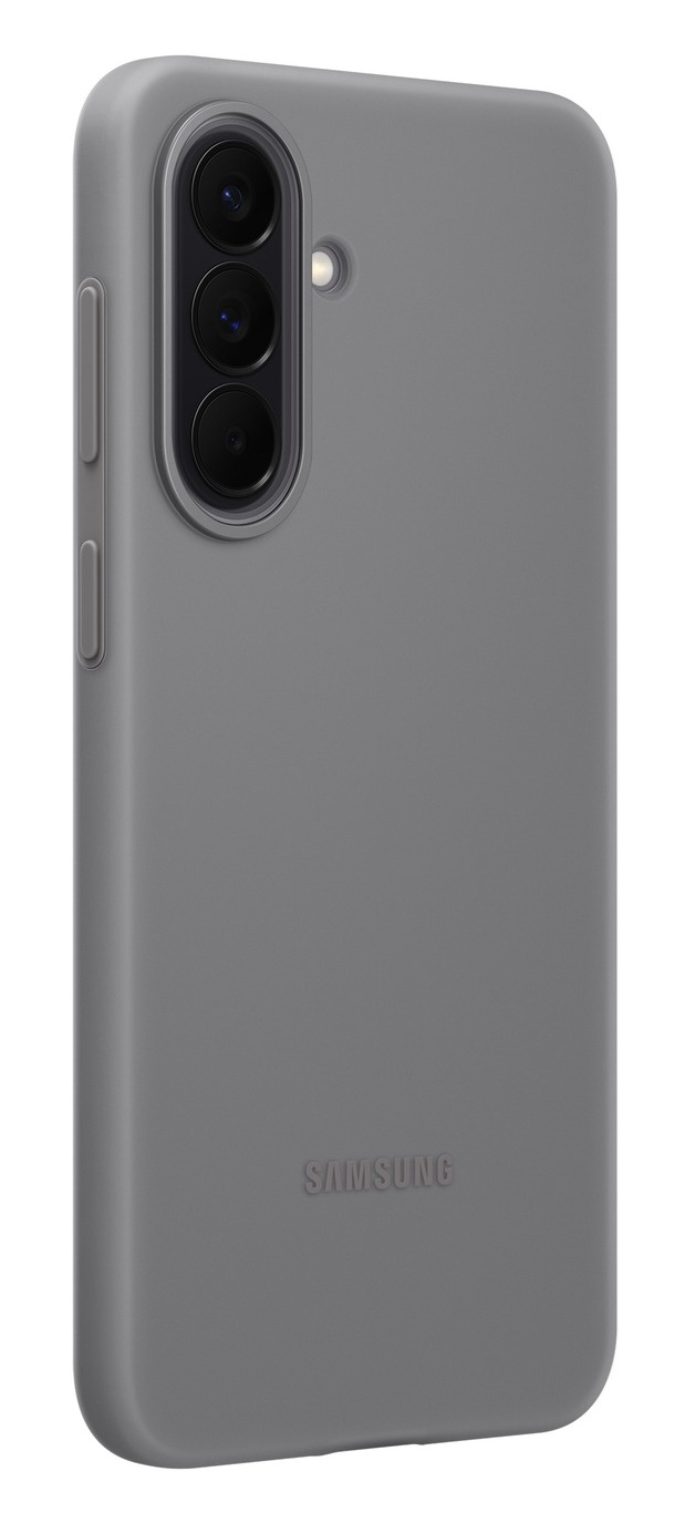 Szara obudowa telefonu z trzema obiektywami i lampą błyskową. Logo Samsung.