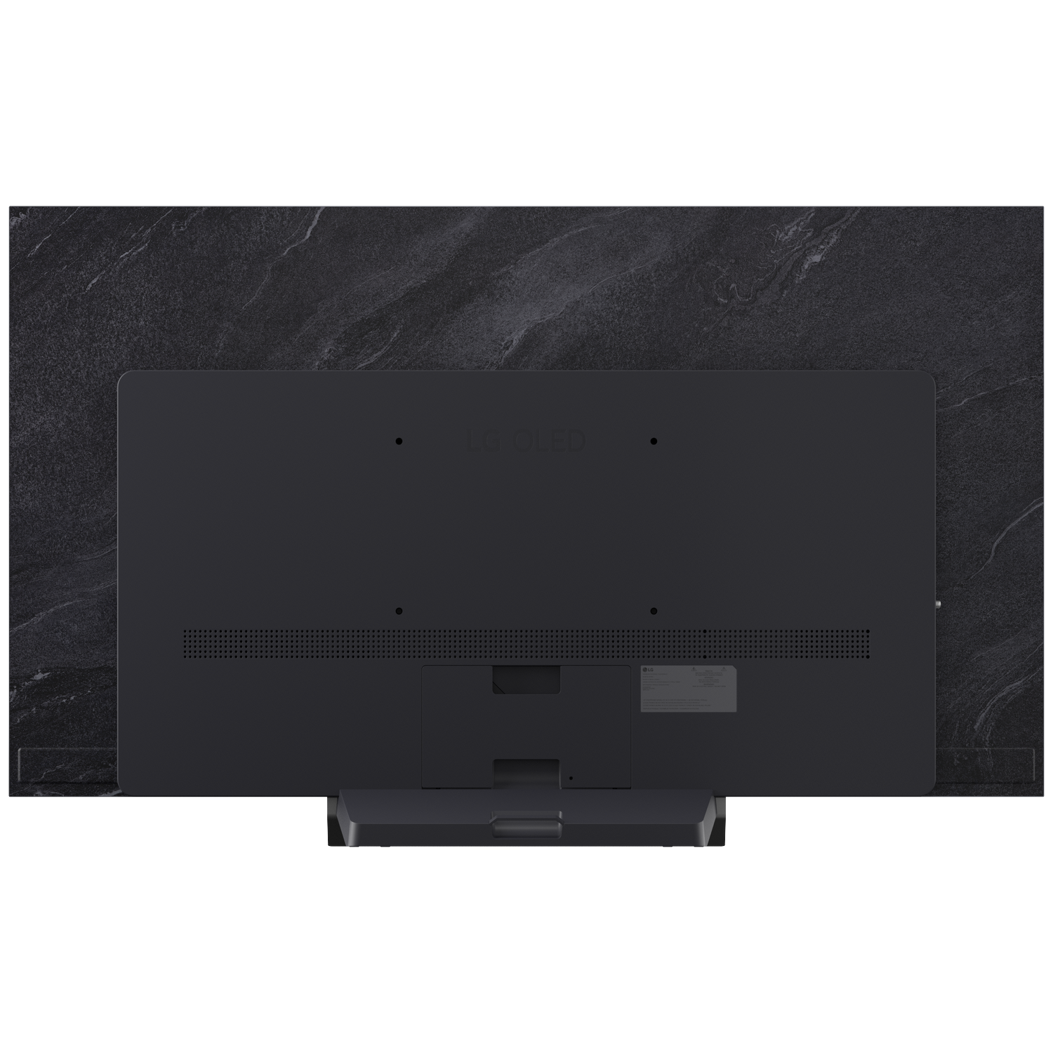 Back of a black LG OLED TV with marble accent.