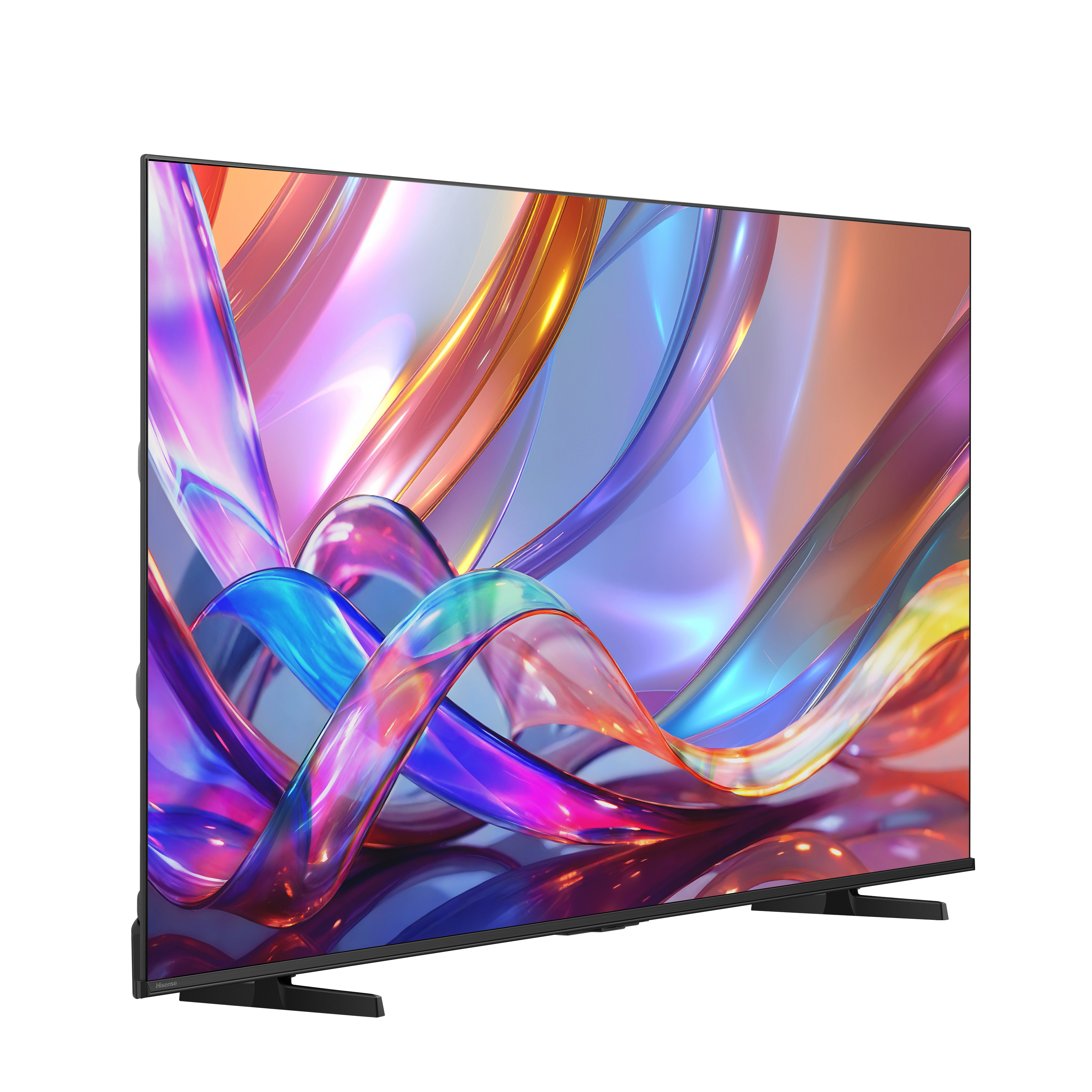 Un televisor moderno que muestra un fondo abstracto y colorido en su pantalla.