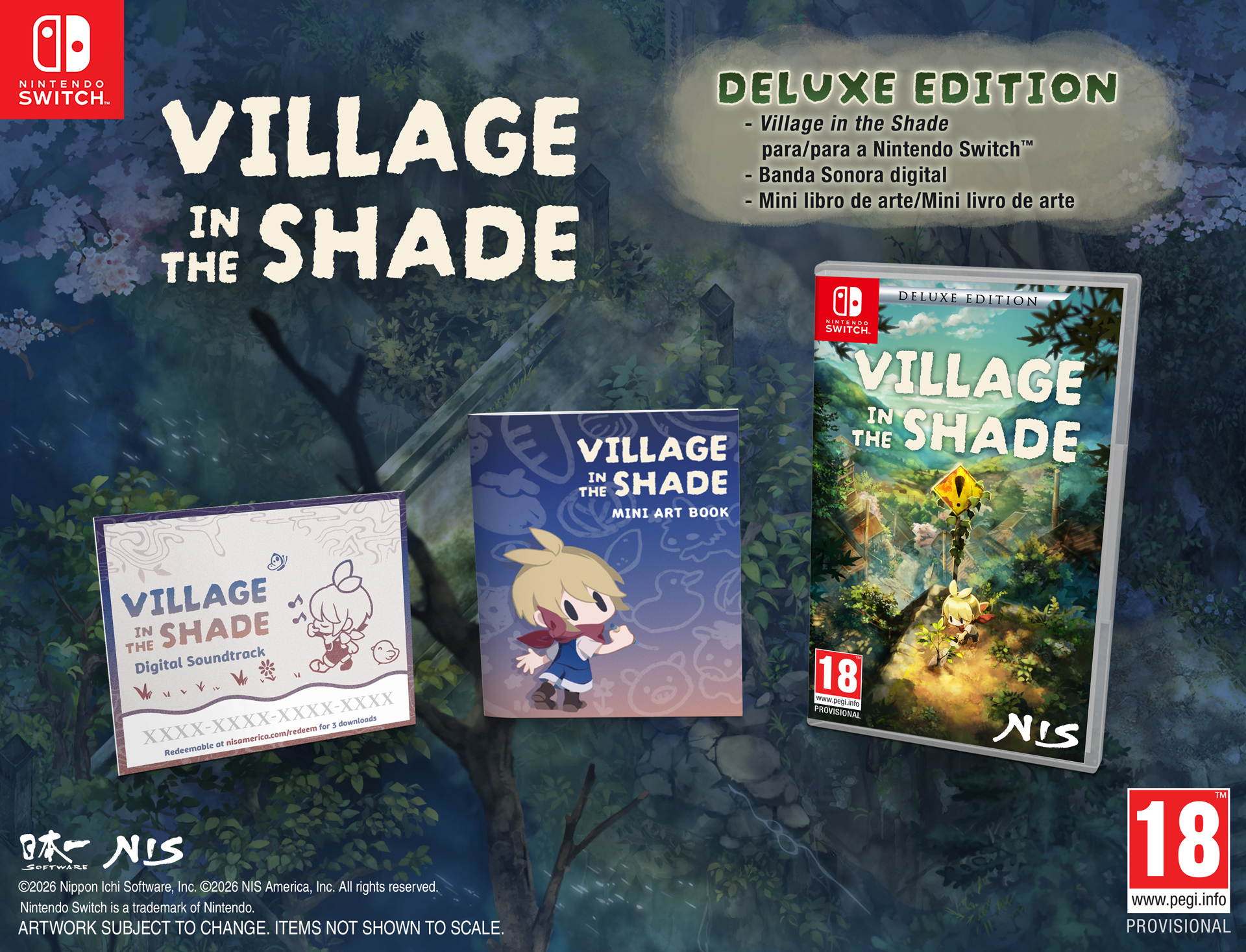 Edición Deluxe de Village in the Shade para Nintendo Switch con juego, banda sonora y libro de arte.