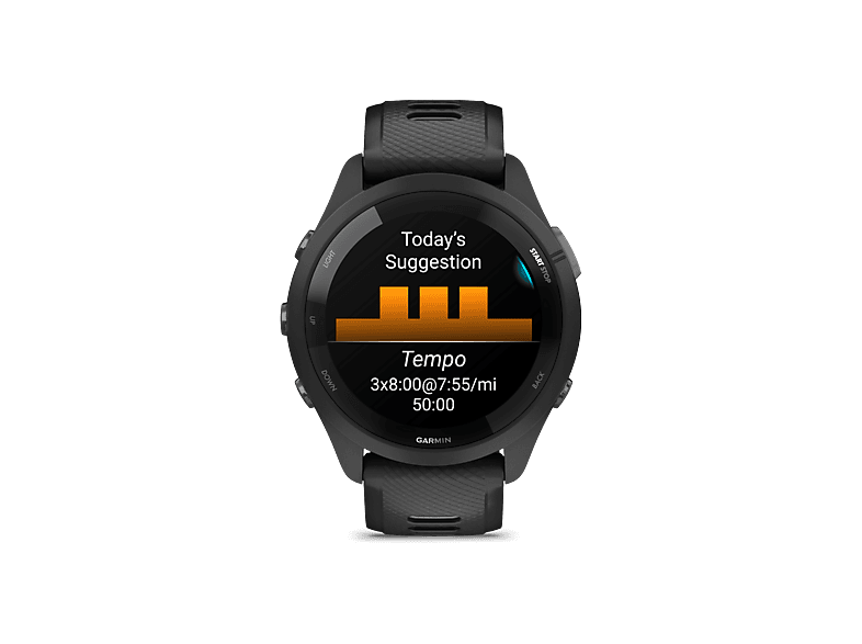 Reloj deportivo - Garmin Forerunner 265, Negro/Gris, 22mm, Pantalla Táctil AMOLED 1.3", 13 días Autonomía, Morning Report, 8GB