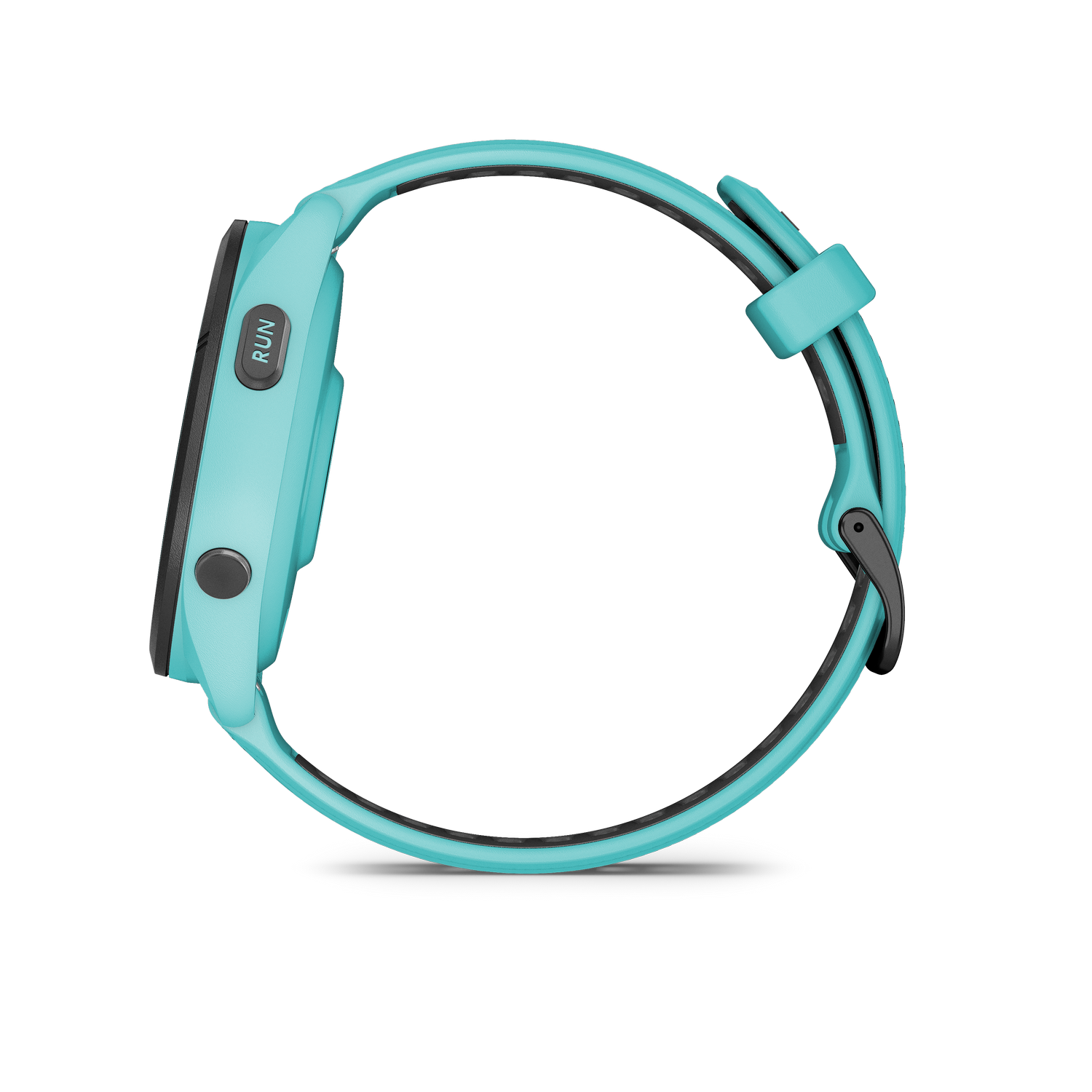 Reloj inteligente turquesa de perfil lateral con