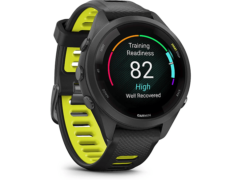 Reloj deportivo - Garmin Forerunner 265S, Negro/Amarillo, 18mm, Pantalla Táctil AMOLED 1.1", 15 días Autonomía, Morning Report, 8GB