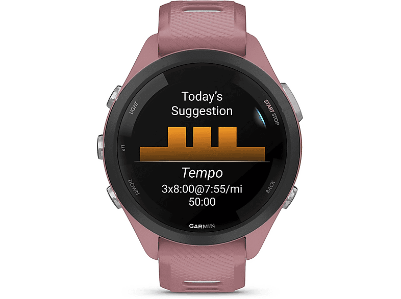 Reloj deportivo - Garmin Forerunner 265S, Rosa/Blanco, 18mm, Pantalla Táctil AMOLED 1.1", 15 días Autonomía, Morning Report, 8GB