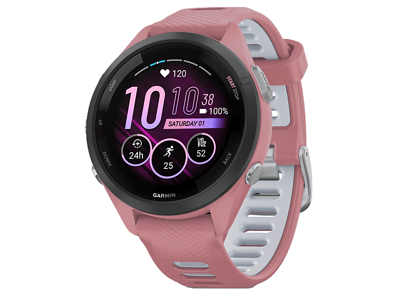 Reloj deportivo - Garmin Forerunner 265S, Rosa/Blanco, 18mm, Pantalla Táctil AMOLED 1.1", 15 días Autonomía, Morning Report, 8GB