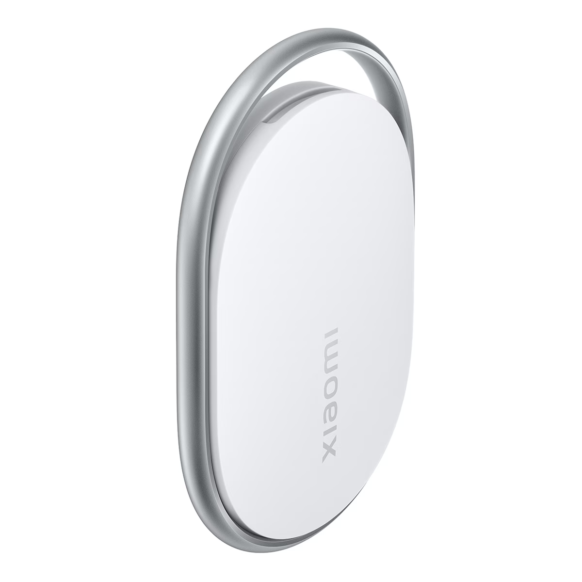 Un dispositivo ovalado blanco con asa plateada, logo Xiaomi.