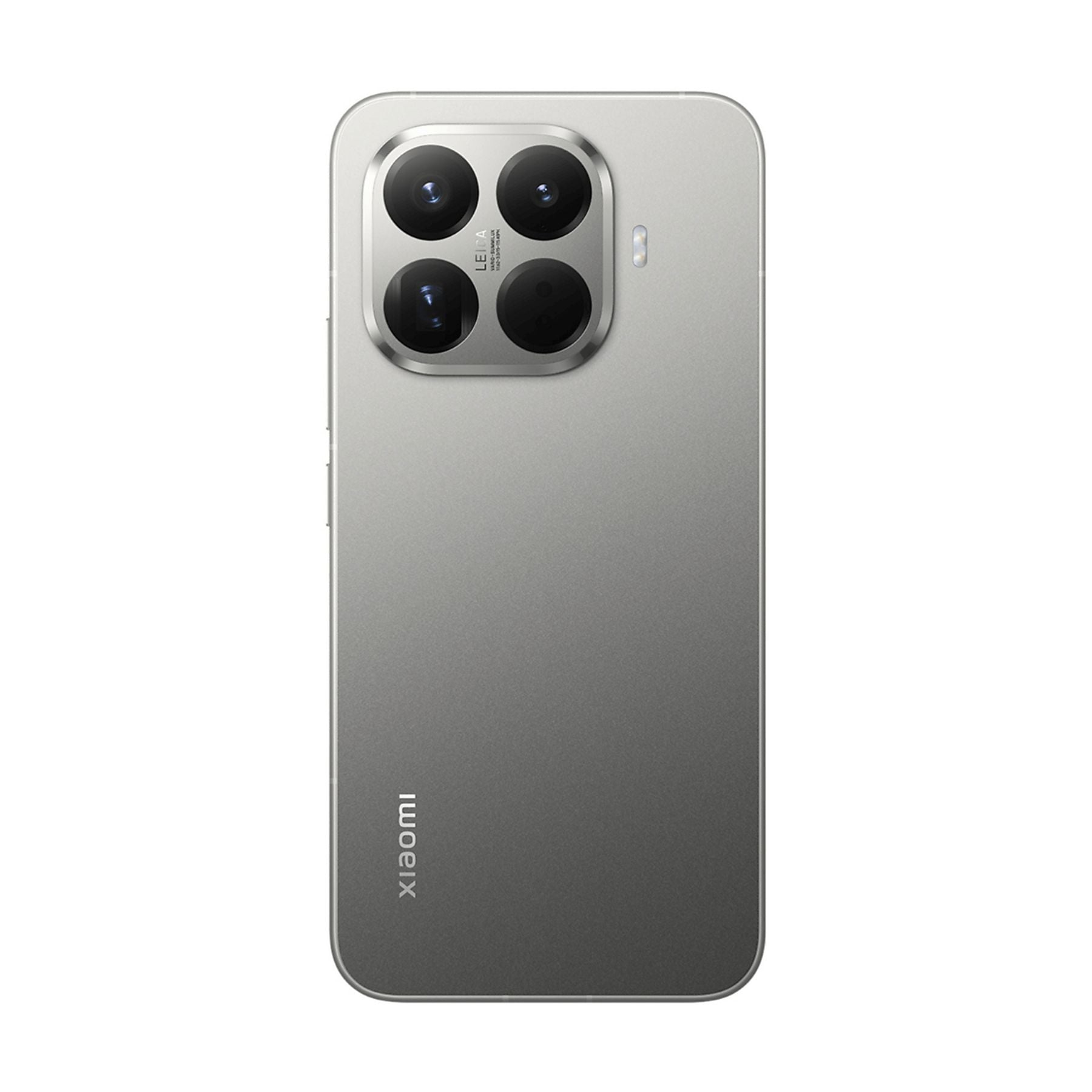 Parte trasera de un smartphone gris con cuatro cámaras y logo de Xiaomi.