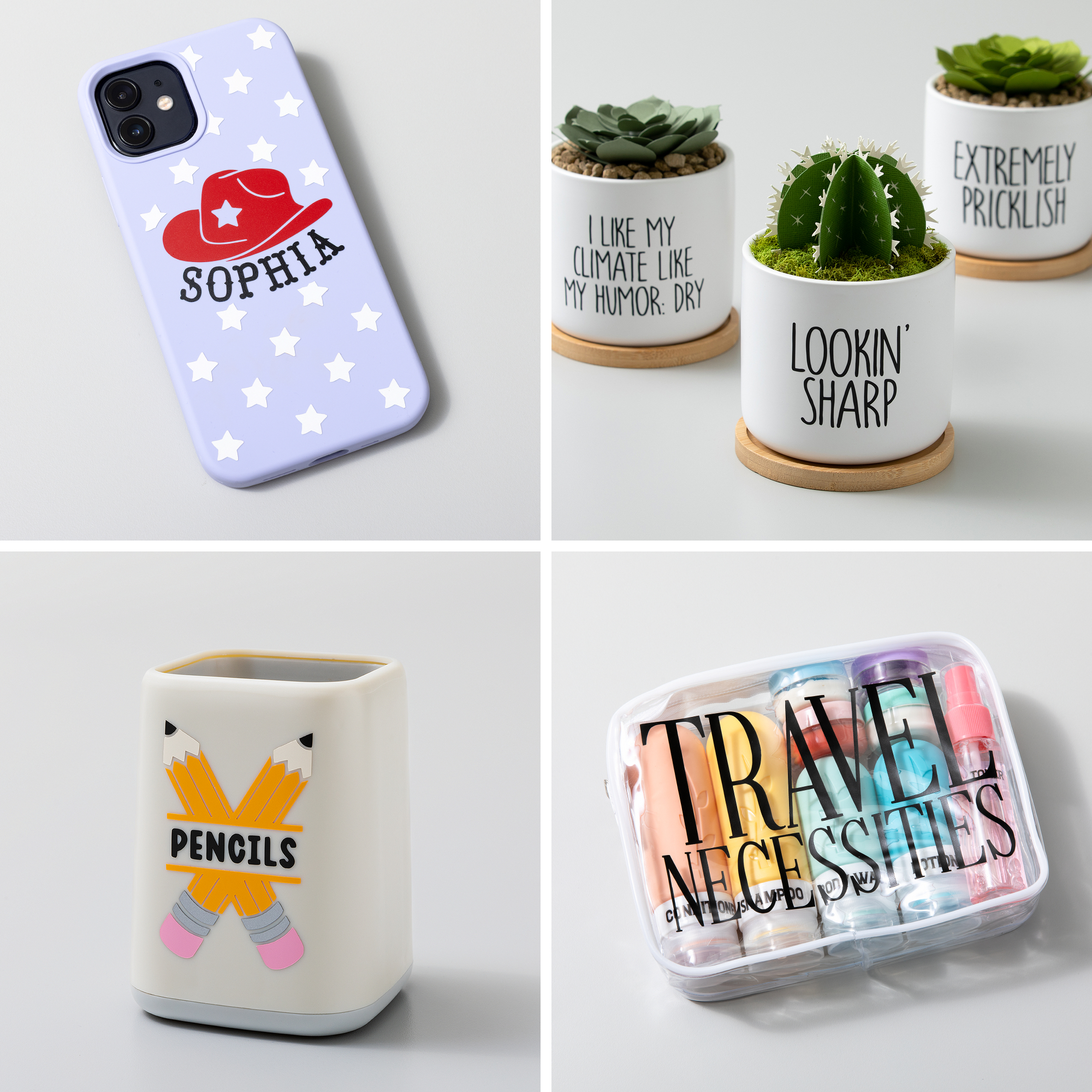 Una funda de teléfono lila con estrellas blancas y un sombrero de vaquero.