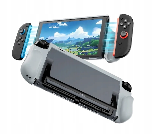 Konsola Nintendo Switch z Joy-Conami i ekranem gry.