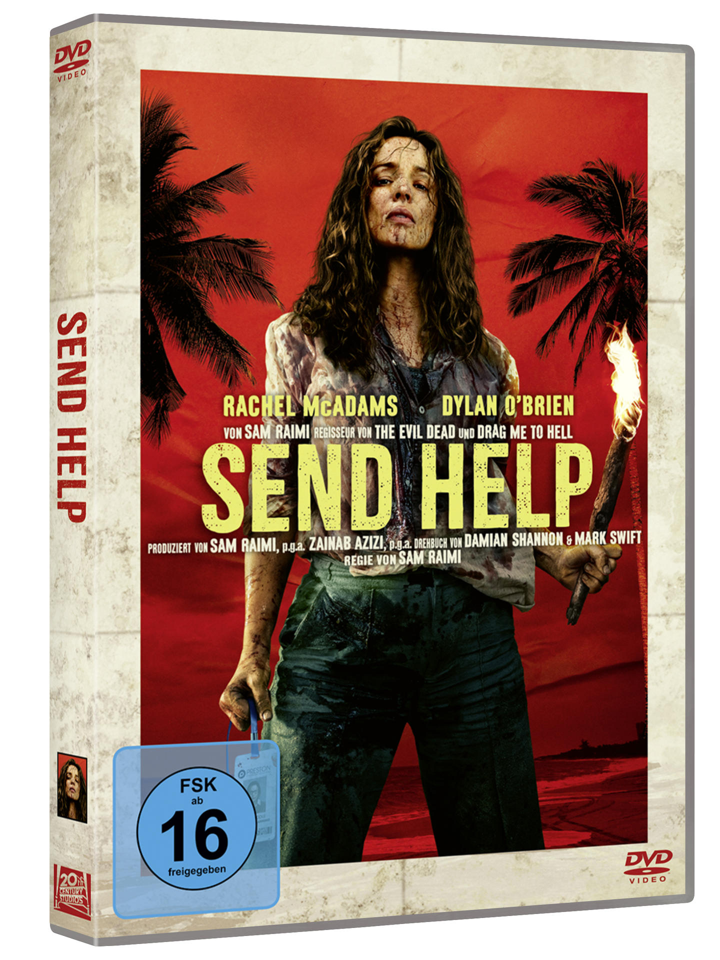 DVD-Hülle mit Frau und Fackel vor rotem Hintergrund, Palmen und FSK-16-Siegel.