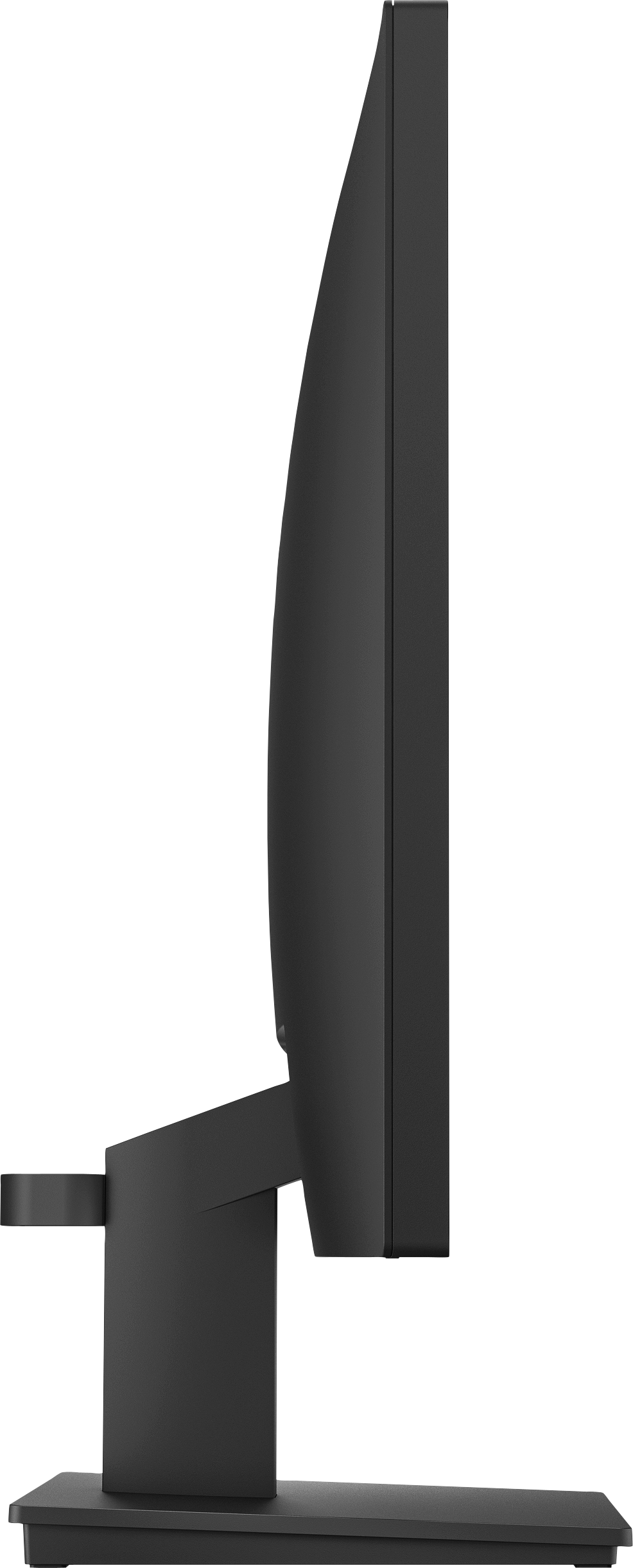 Ein schwarzer Computermonitor wird von der Seite gezeigt.