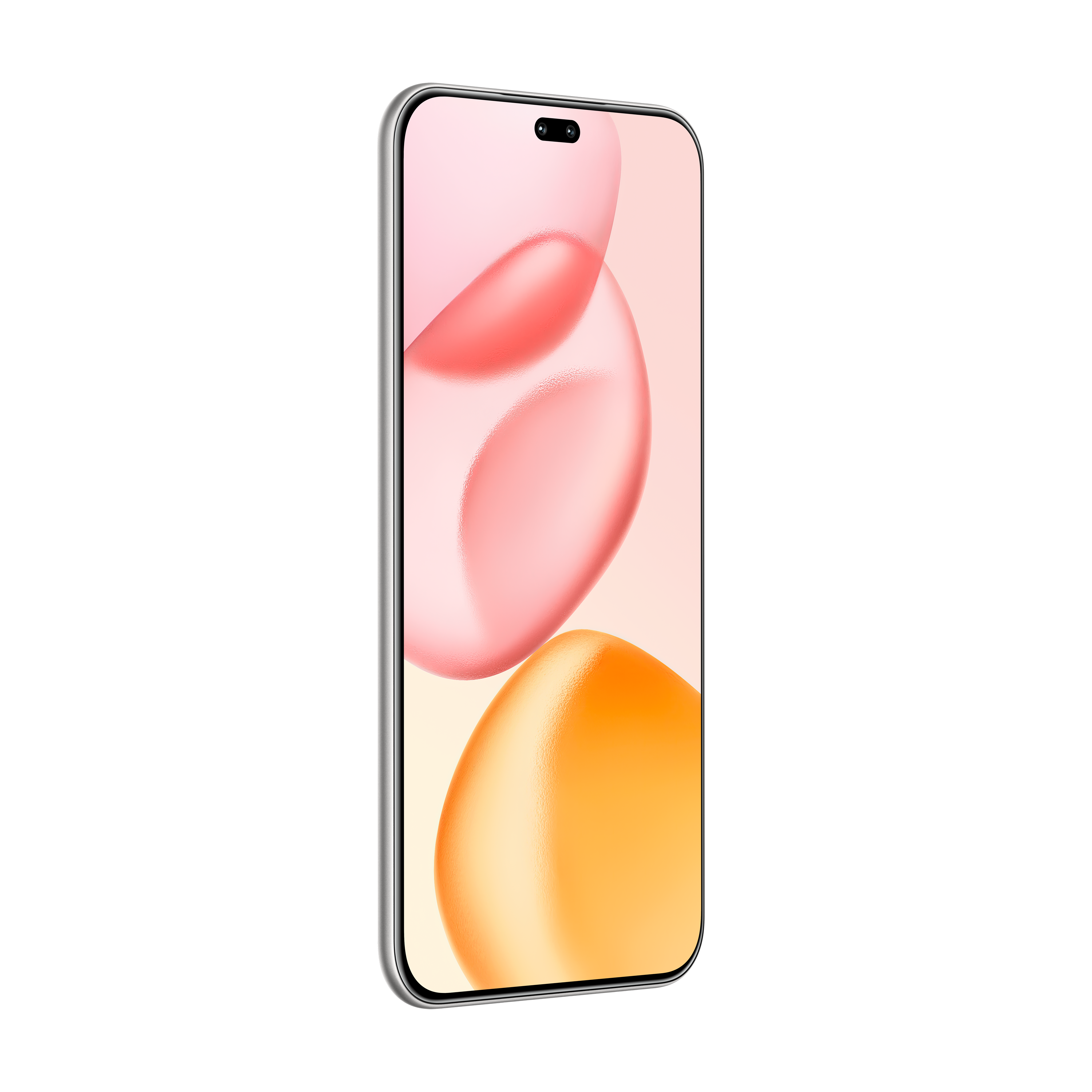 Pembe-turuncu soyut arka plana sahip gümüş renkli bir akıllı telefon.