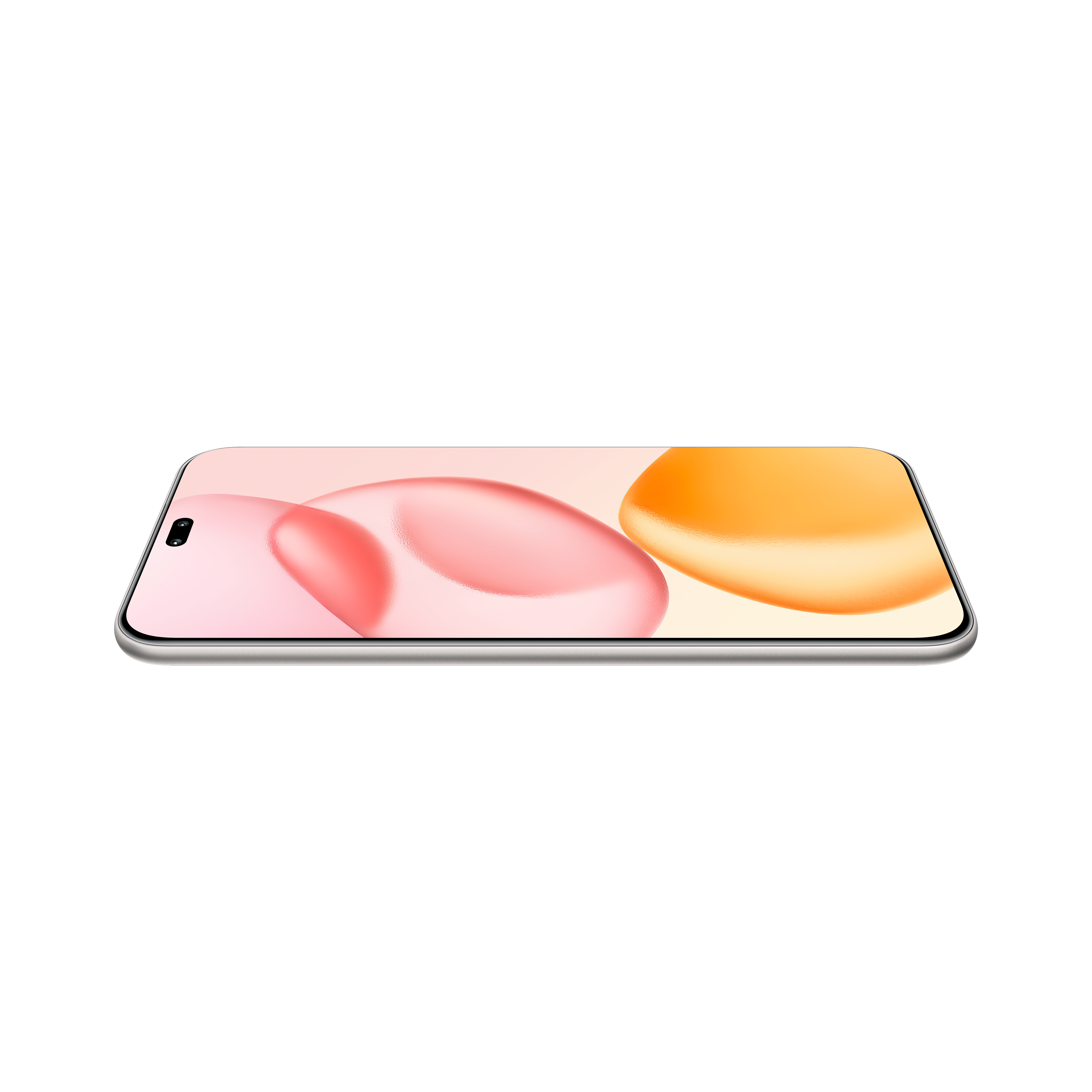 Ekranında pembe ve turuncu baloncuklar gösteren gümüş bir akıllı telefon.