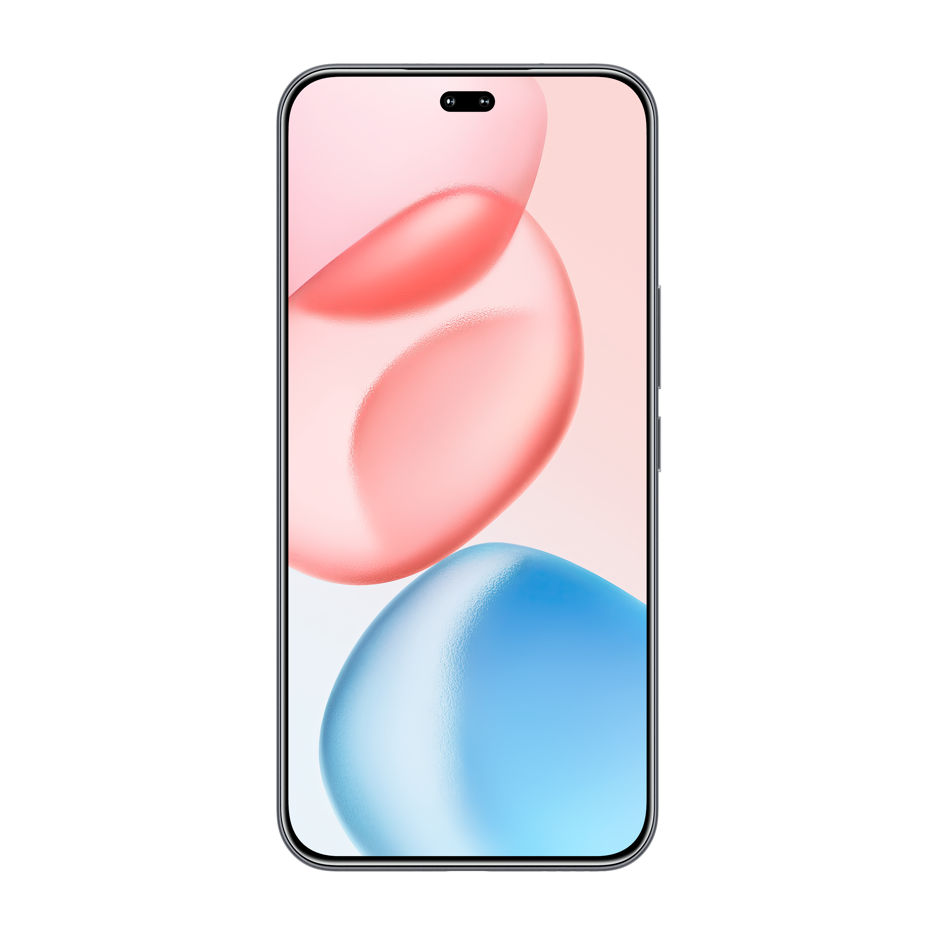 Pembe ve mavi soyut duvar kağıdı gösteren bir akıllı telefon.