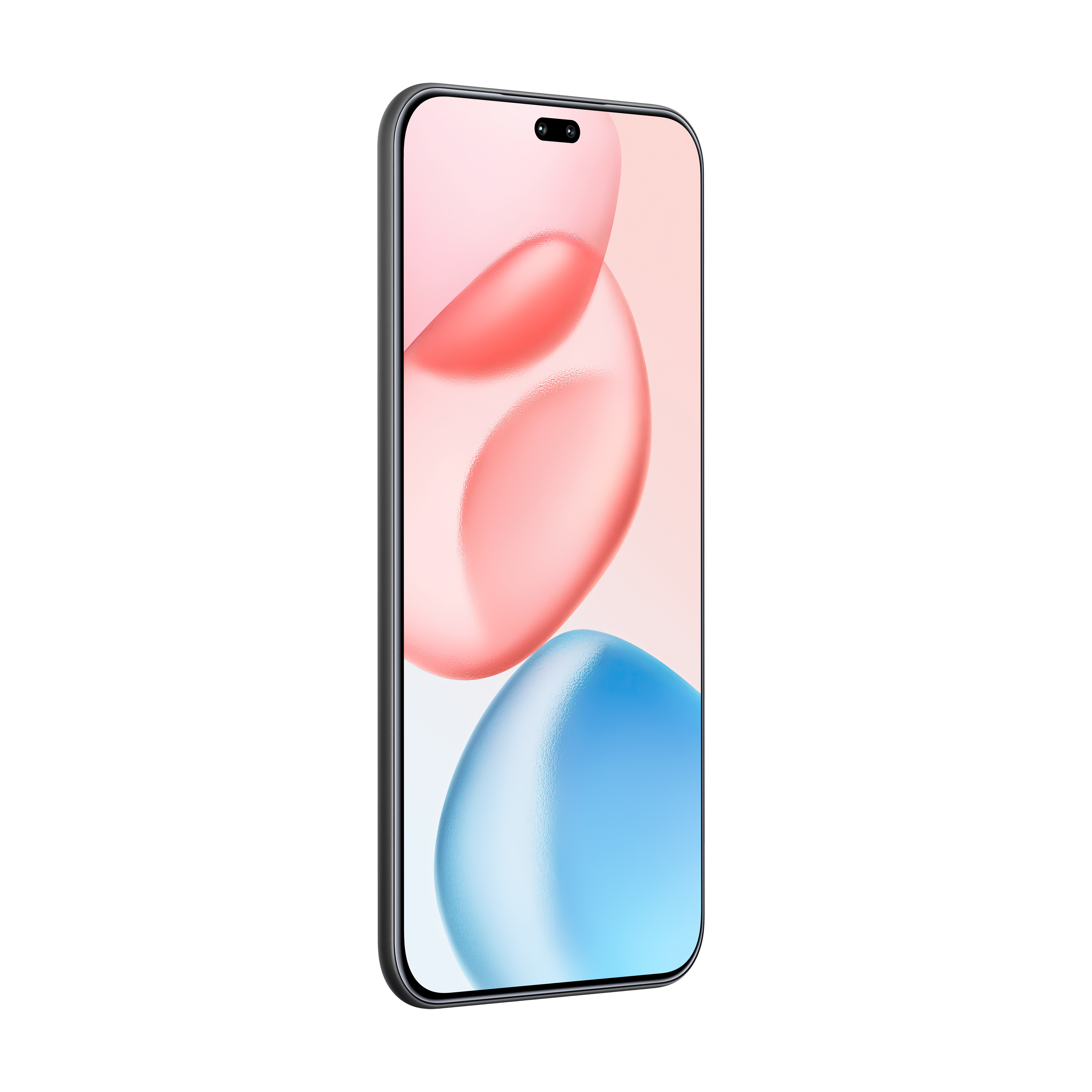 Ekranında soyut pembe ve mavi baloncuk benzeri şekiller gösteren bir akıllı telefon.