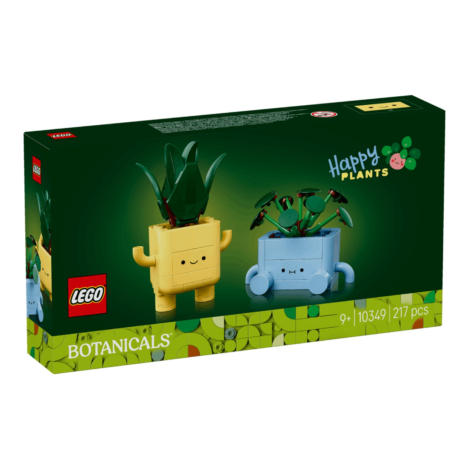 LEGO Botanicals set met twee plantfiguren in gele en blauwe potten.
