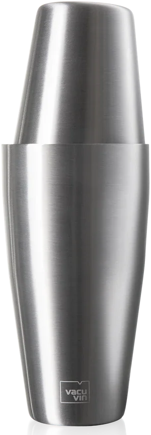Ein silberner Cocktailshaker mit dem Vacu Vin Logo.