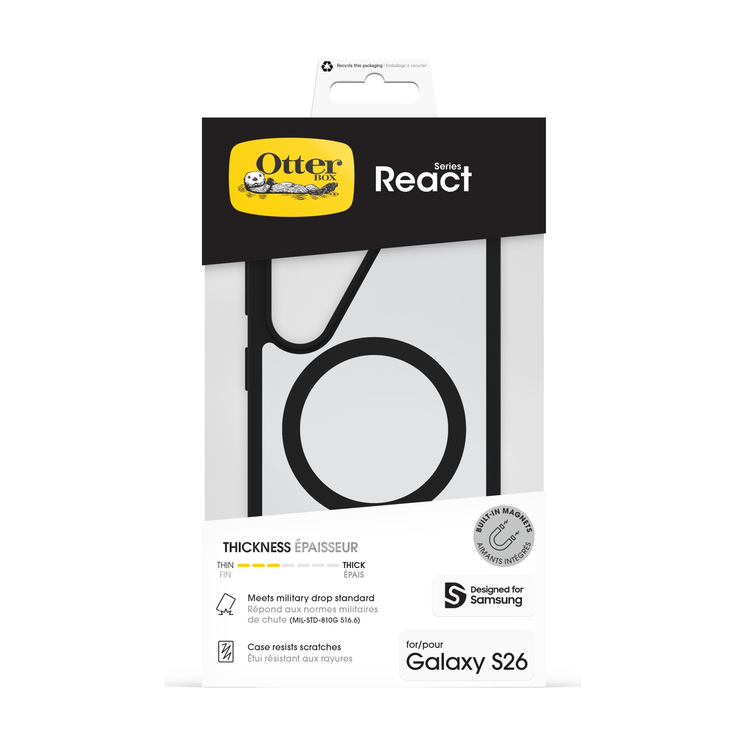 Custodia OtterBox React per Galaxy S26, nera, con magneti.