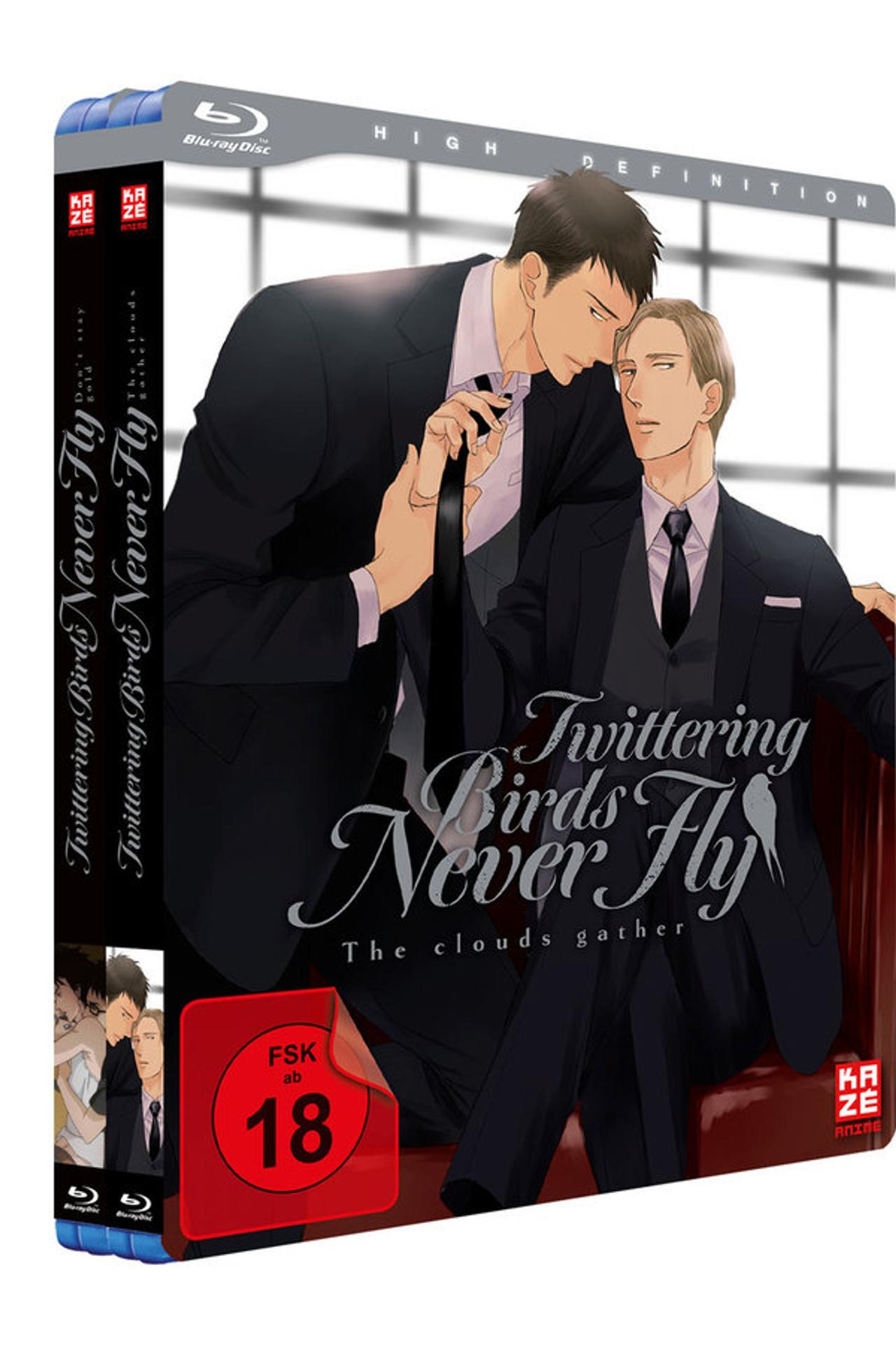 Anime Blu-ray-Hülle mit zwei Männern in Anzügen, Text und FSK-18-Siegel.