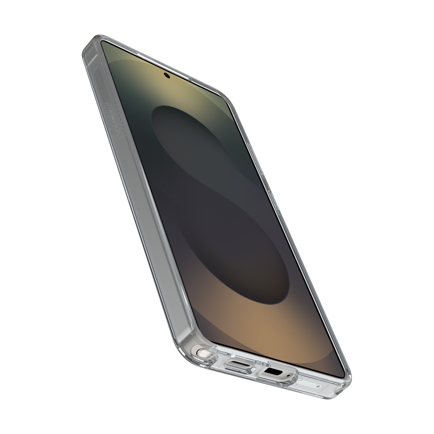 Una custodia trasparente per telefono con uno smartphone all'interno.