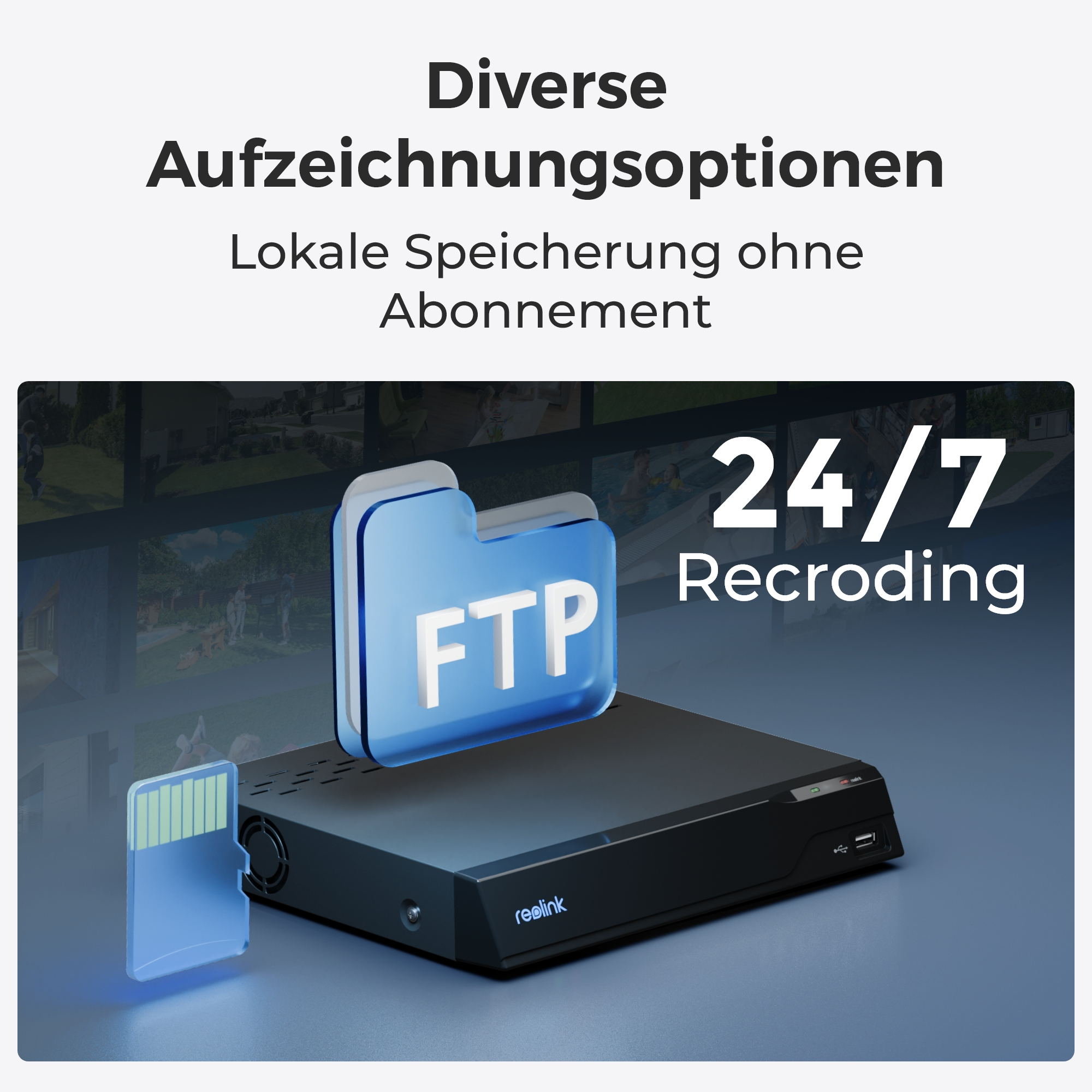 NVR mit SD-Karte, FTP-Ordner und 