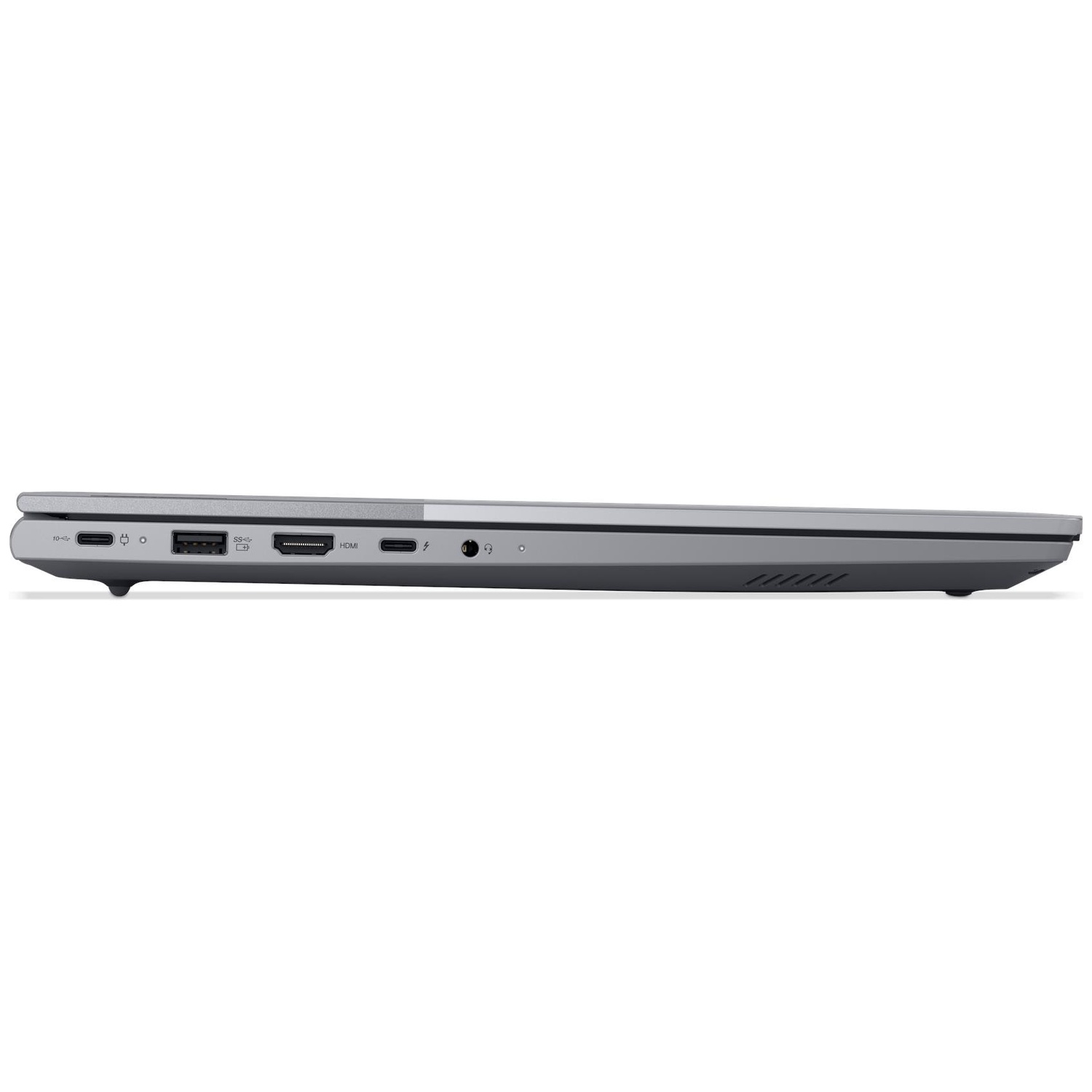 Side of a laptop showing USB-C, USB-A, HDMI, and audio ports.