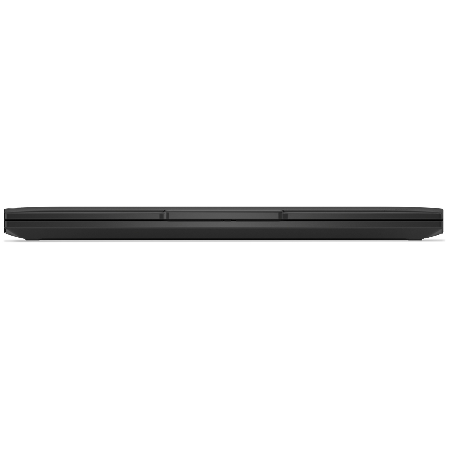 Closed black laptop shown in profile on a white background.