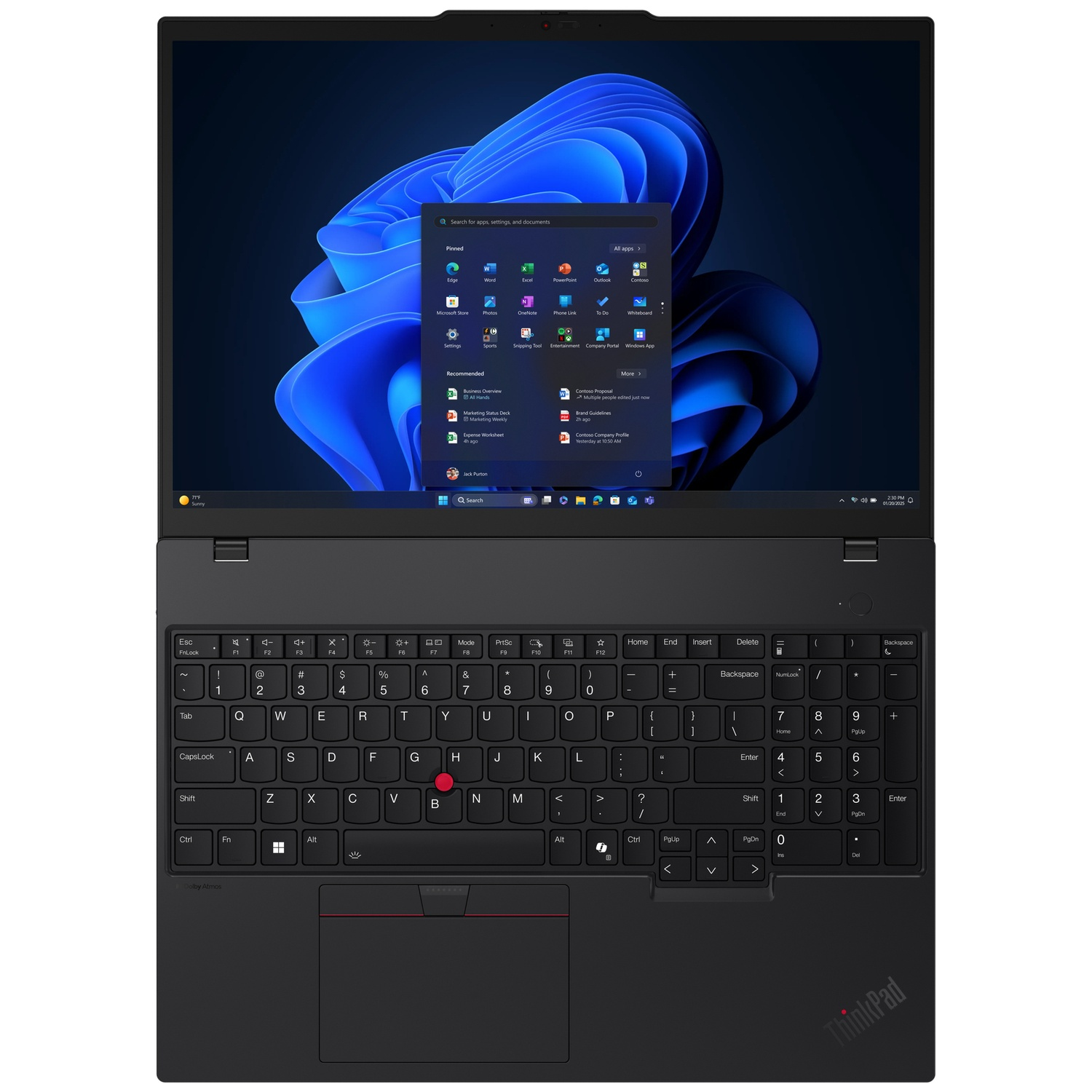 A black laptop with a backlit keyboard and Windows 11 start menu.