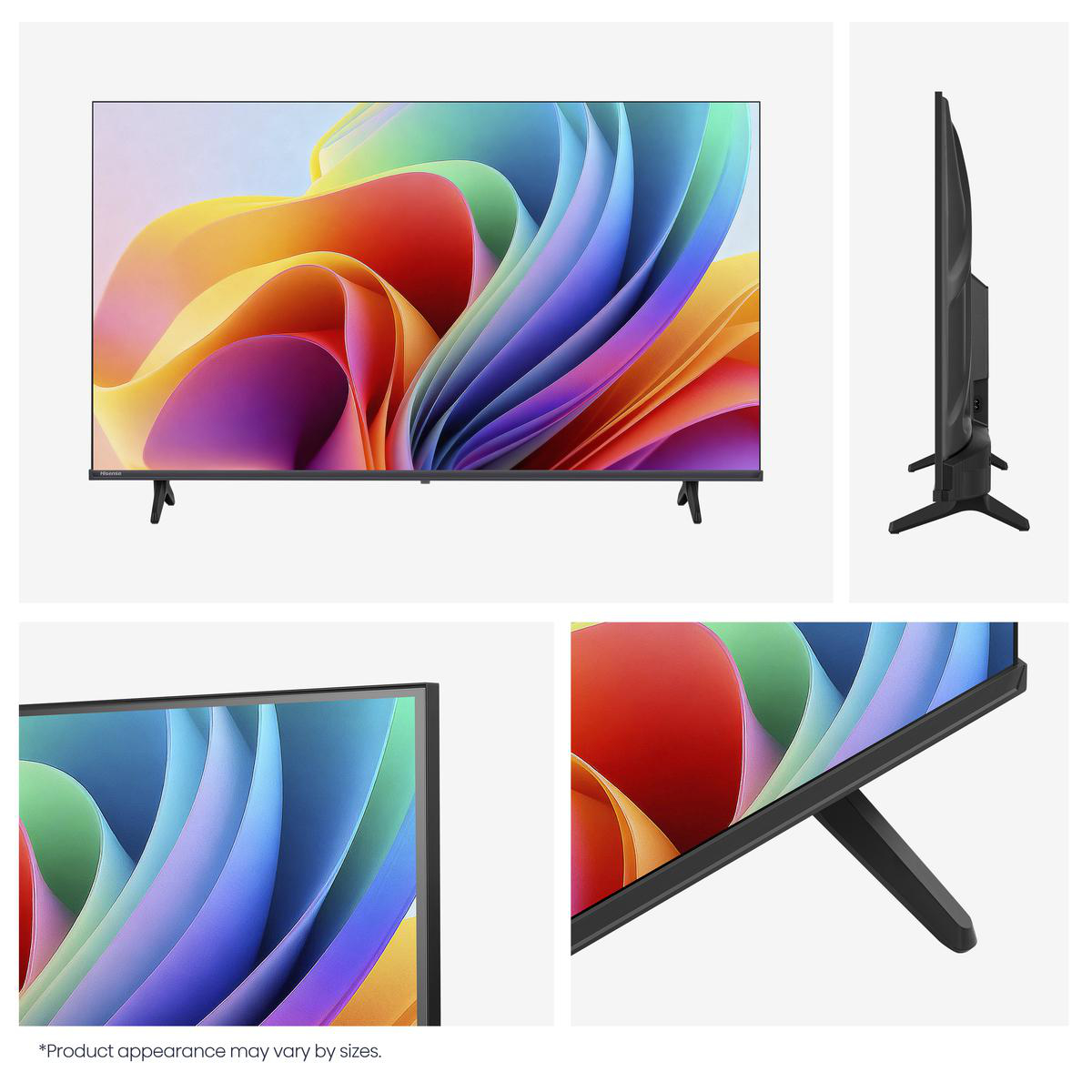 Ein moderner Fernseher mit einem bunten, abstrakten Bildschirmschoner und einem schlanken Design.
