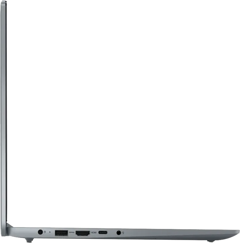 Egy nyitott laptop bal oldala, USB, HDMI és fejhallgató-csatlakozókkal.