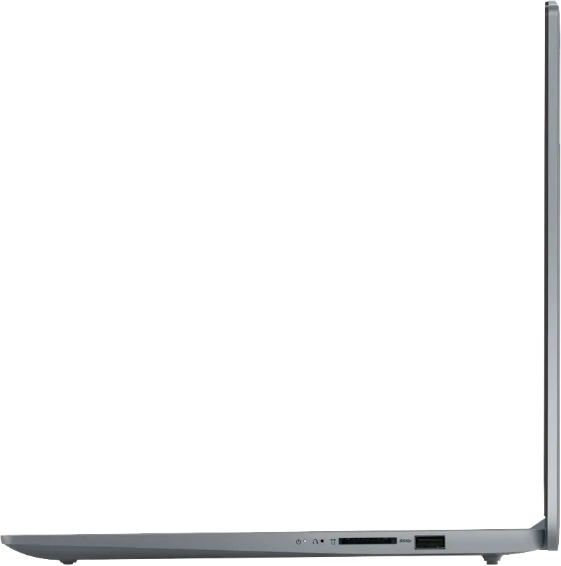 Szürke laptop oldalnézete, USB-A és SD kártyaolvasó portokkal.