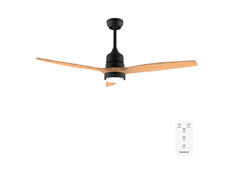 REACONDICIONADO Seminuevo Bueno Ventilador de techo - Cecotec EnergySilence Aero 5230 Black&LightWood, 40 W, Motor DC, Luz LED 18 W (3 tonos), Mando