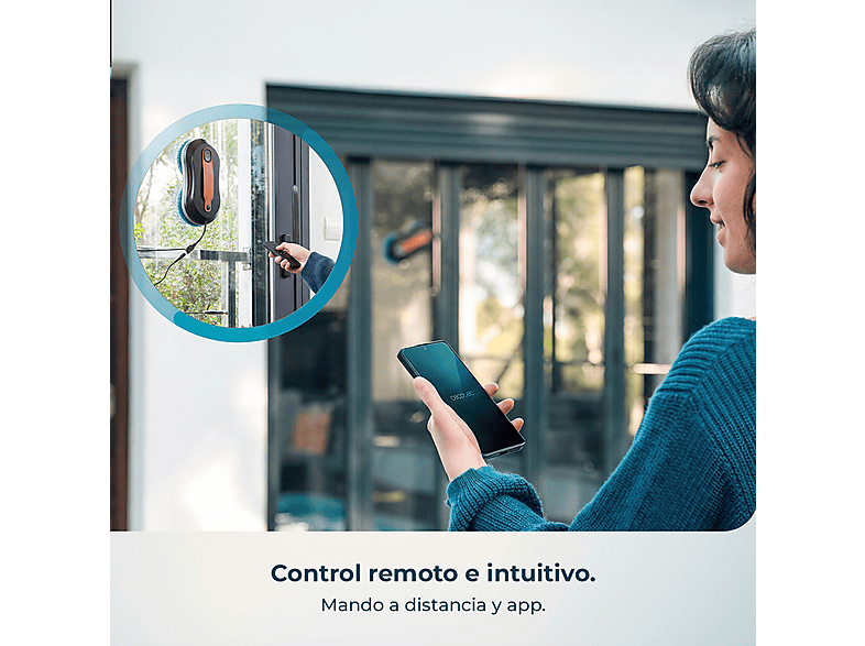 Robot limpiacristales - Cecotec Conga Windroid W10 DoubleSpray, 3 en 1, Doble spray lateral, Motor Brushless, 4 modos, App, Mando, Negro