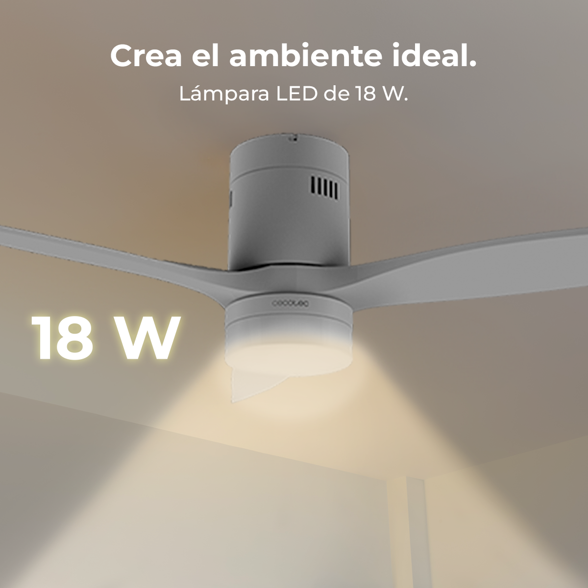 Ventilador de techo gris con luz LED de 18W.
