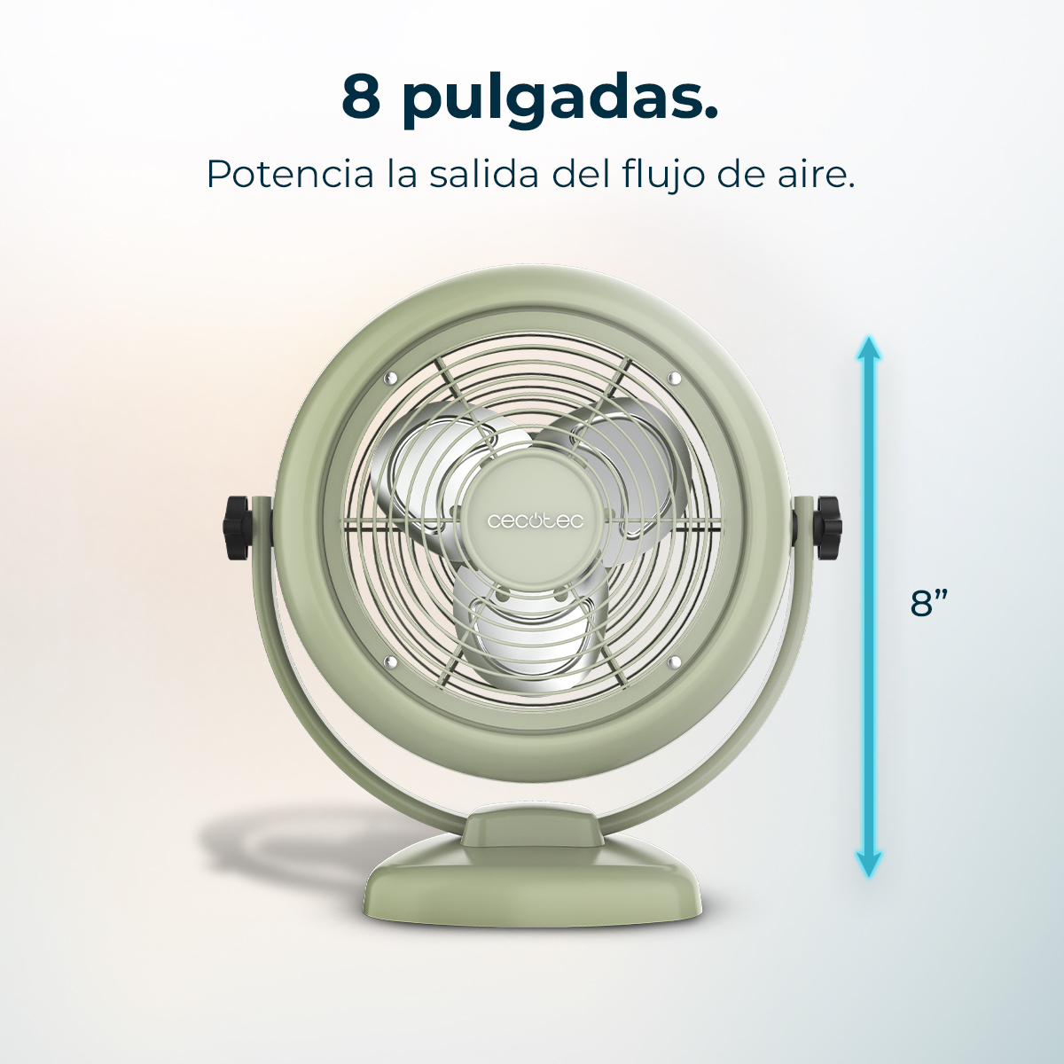 Un ventilador de mesa retro verde claro de 8 pulgadas.