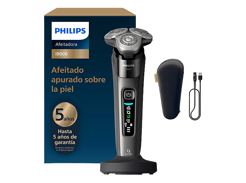 Afeitadora - Philips i9000 X9002/10, SkinIQ, Levanta y Corta, 50 min, Cortapatillas, Funda viaje, Seco/mojado, 5 años garantía, Pizarra oscuro