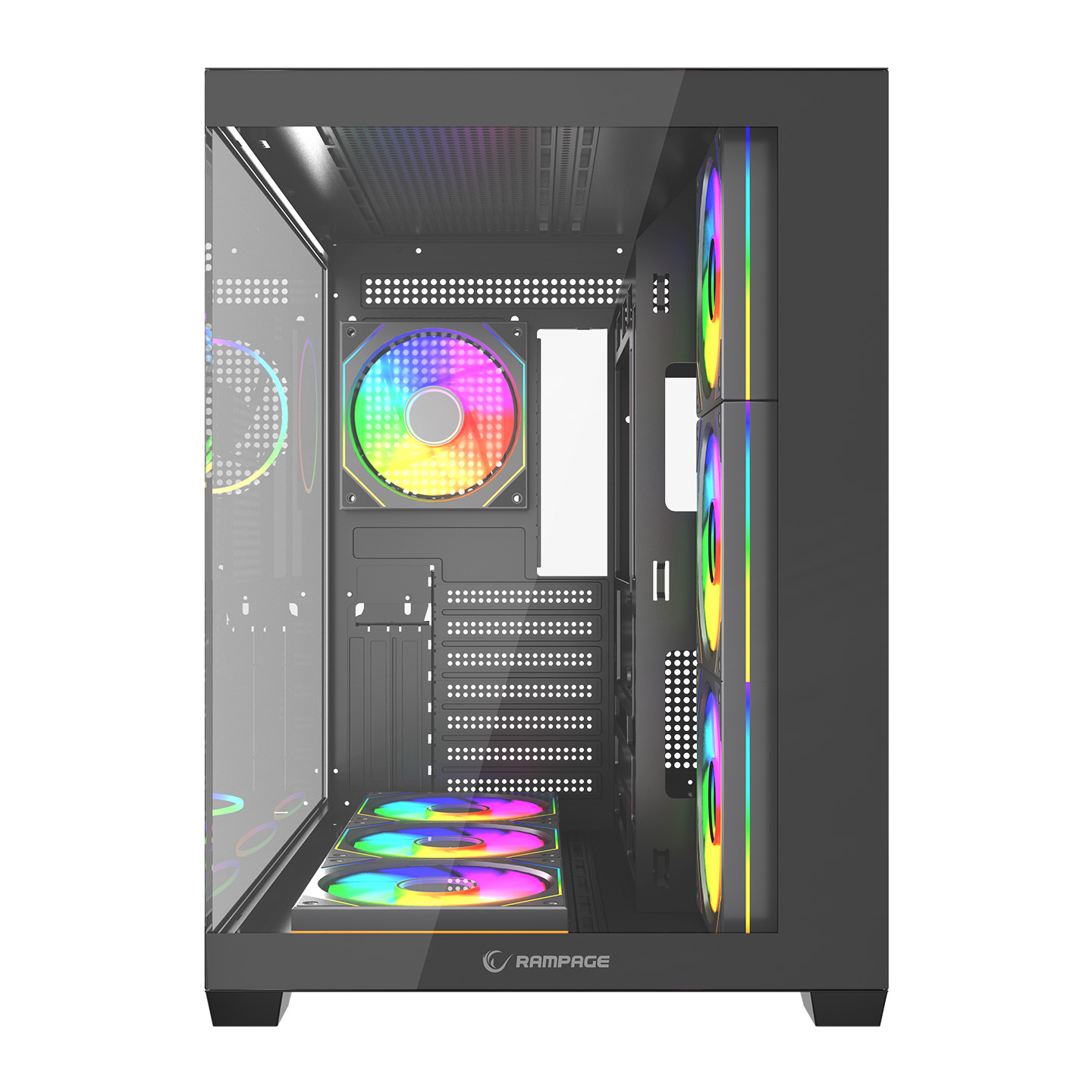 RGB fanlı ve cam pencereli siyah PC kasası.