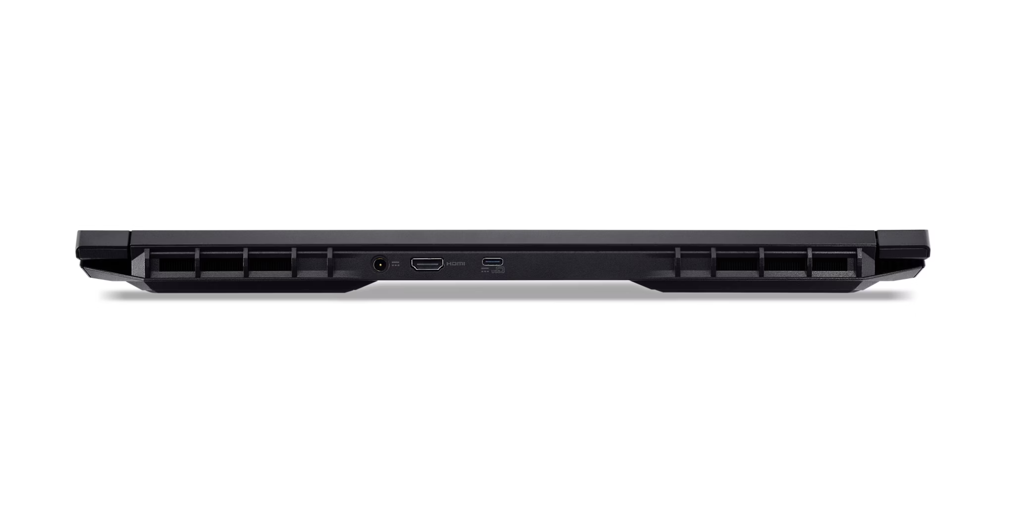 Nahaufnahme der rechten Seite eines schwarzen Laptops mit Anschlüssen.
