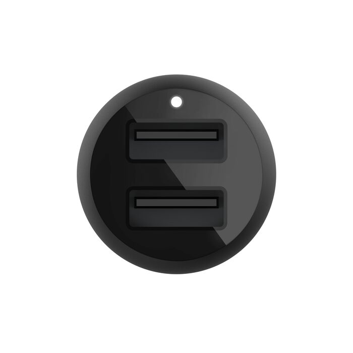 Un adaptador USB redondo negro con dos puertos.