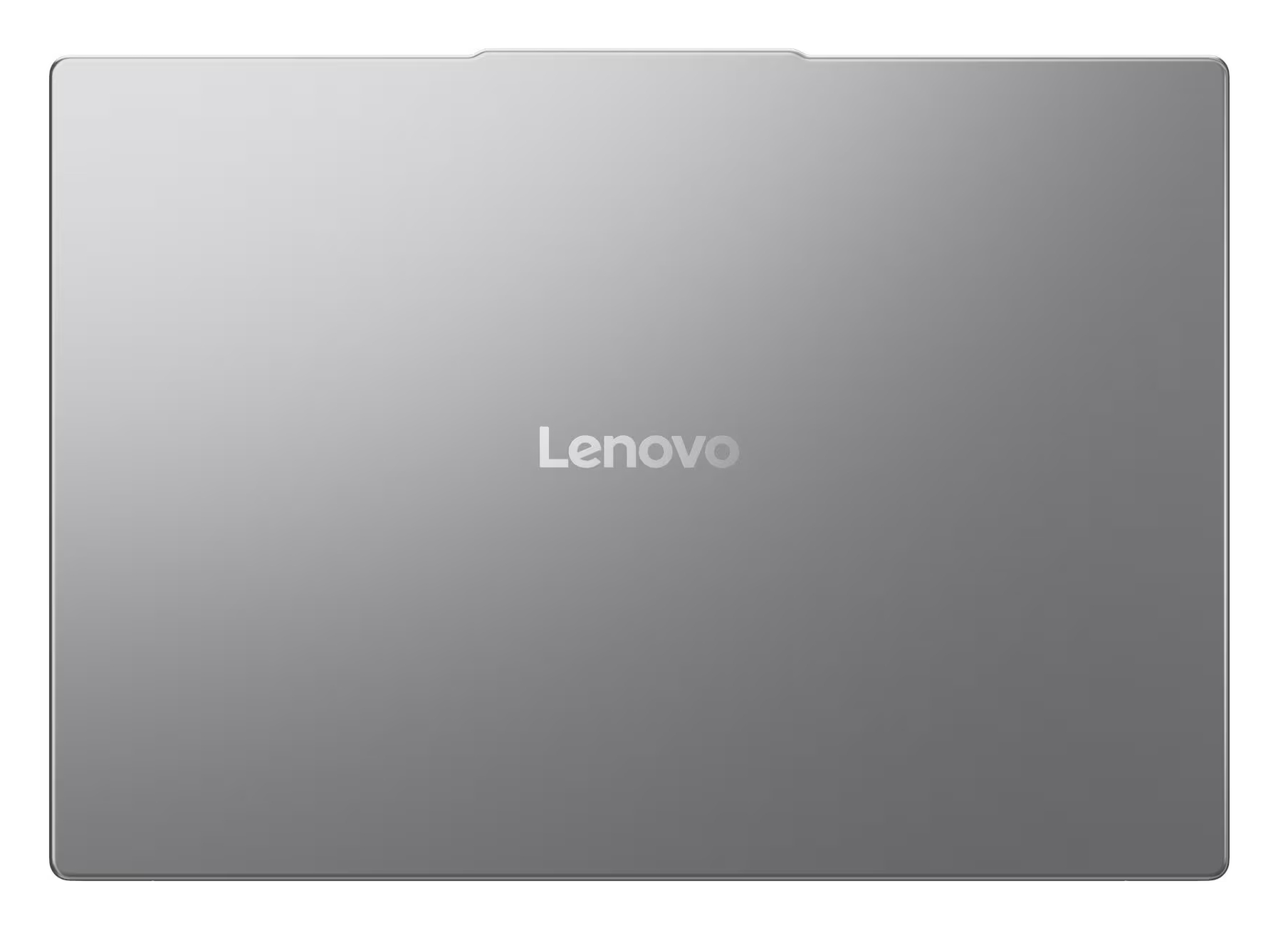 Zamknięty szary laptop Lenovo na białym tle.
