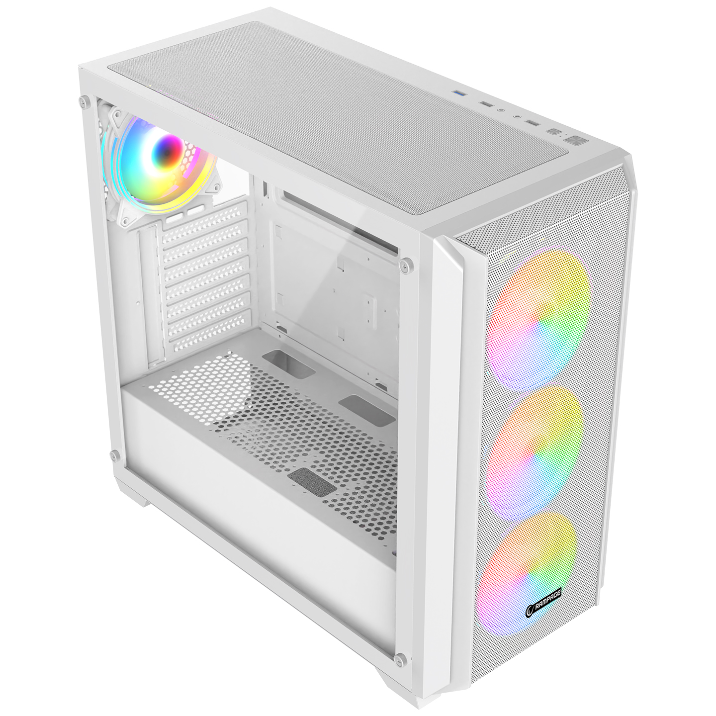RGB fanlı ve file tasarımlı beyaz bilgisayar kasası.