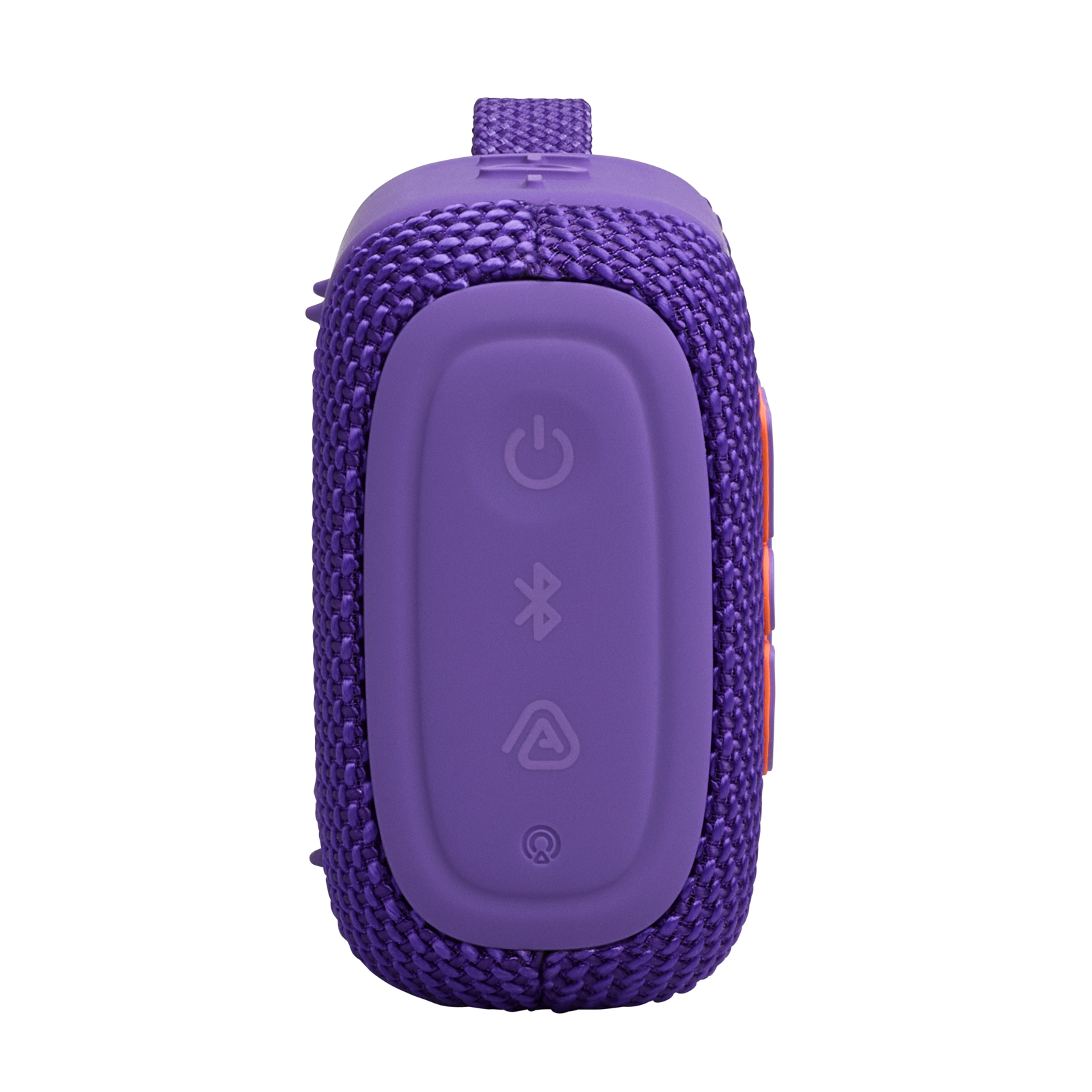 Siyah arka plan üzerinde güç, Bluetooth ve mod düğmeli mor hoparlör.