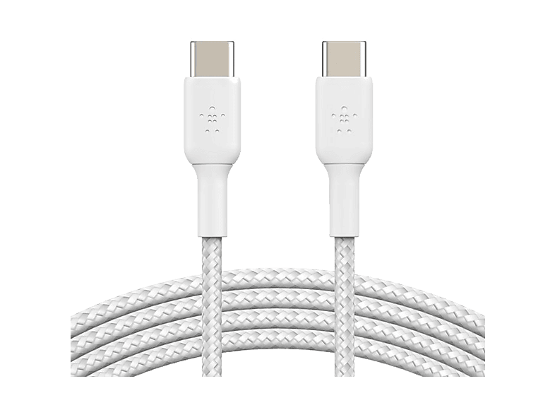 Cable USB - Belkin trenzado USB-C a USB-C, 1m, Compatibilidad Universal, 60W, Blanco