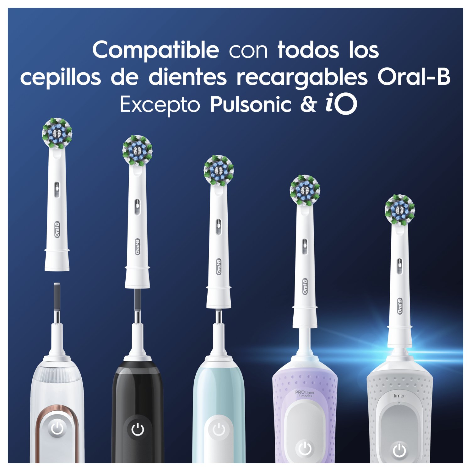 Compatible con todos los cepillos de dientes recargables Oral-B excepto Pulsonic e iO.