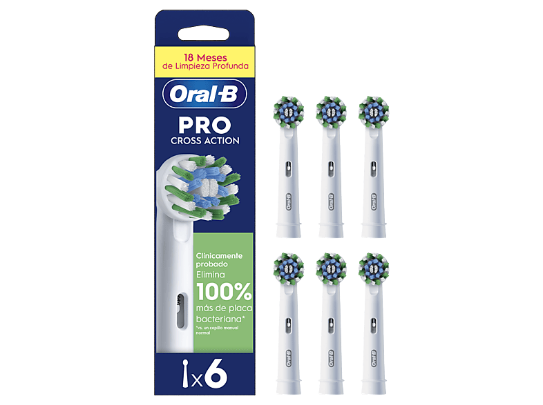 Recambio para cepillo dental - Oral-B Pro CrossAction, Cabezales De Recambio, Pack de 6 unidades, Blanco