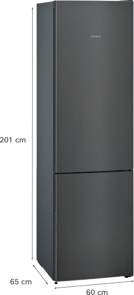 Dunkelgrauer Siemens Kühlschrank, 201cm hoch, 65cm tief, 60cm breit.