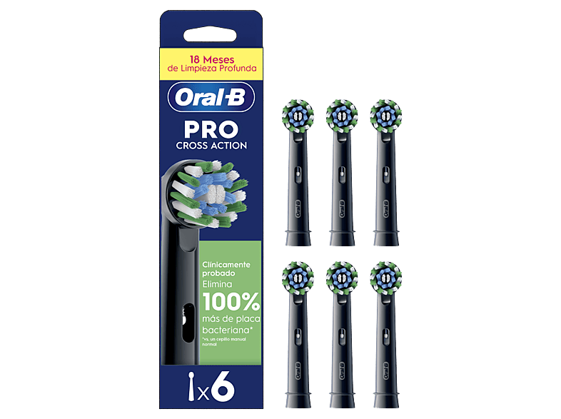 Recambio para cepillo dental - Oral-B Pro CrossAction, Cabezales De Recambio, Pack de 6 unidades, Negro