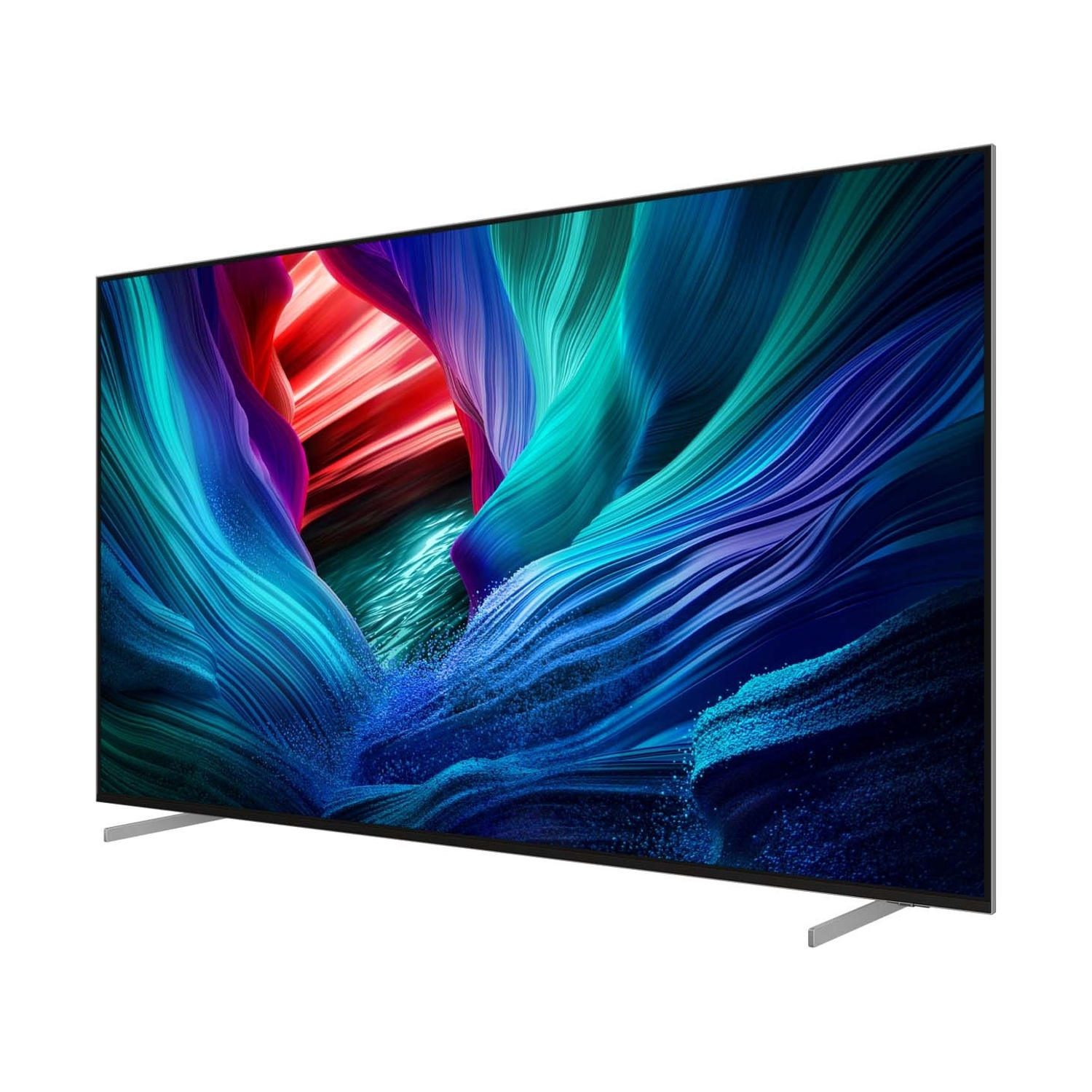 Un televisore moderno con uno sfondo astratto e colorato sullo schermo.